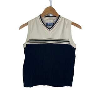 Point Zero Vintage 90s Sweater Vest Womens M Medium Striped Ribbed